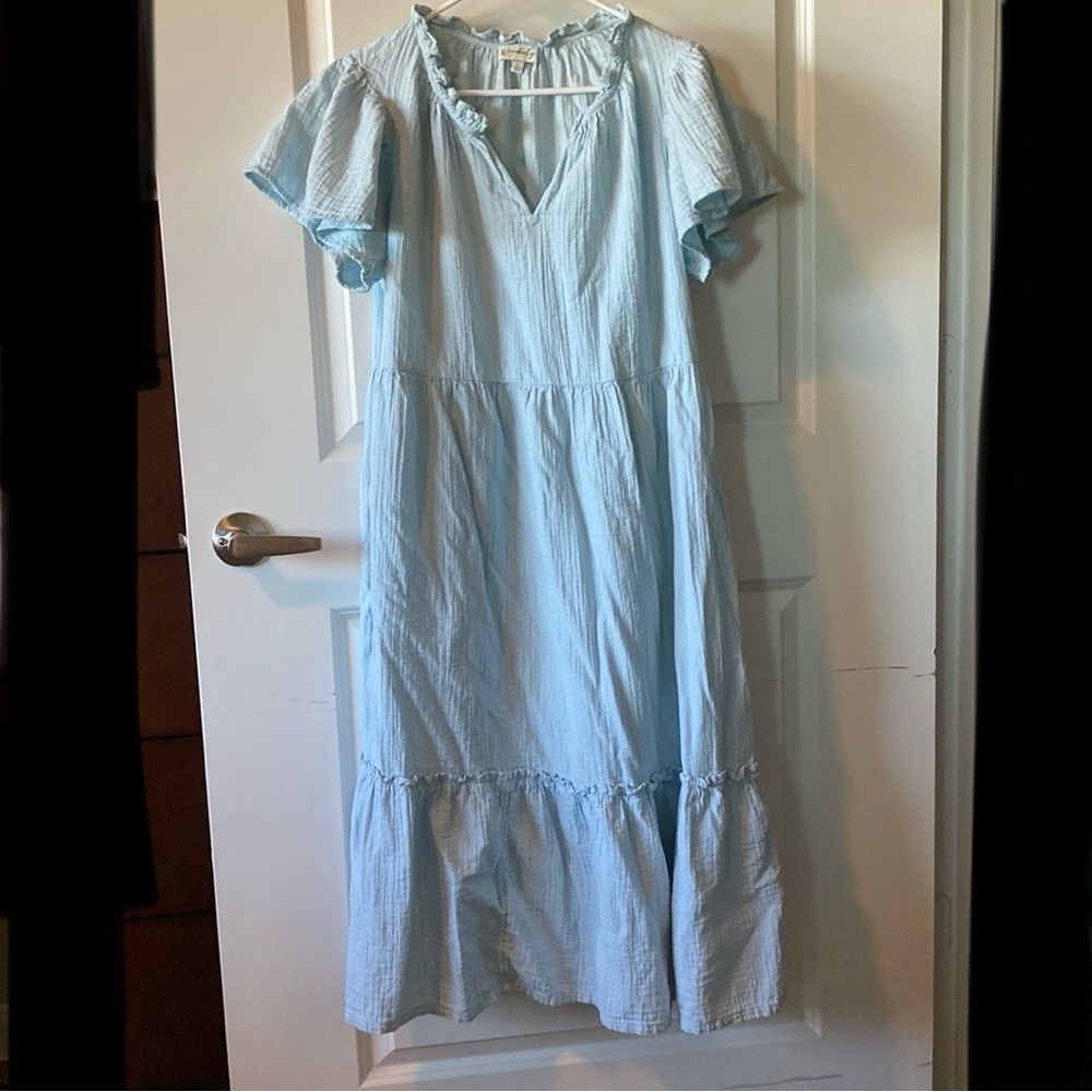 Wonderly light blue cotton midi ruffle dress